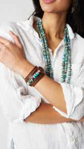 Wide Leather Cuff with Large Natural Turquoise