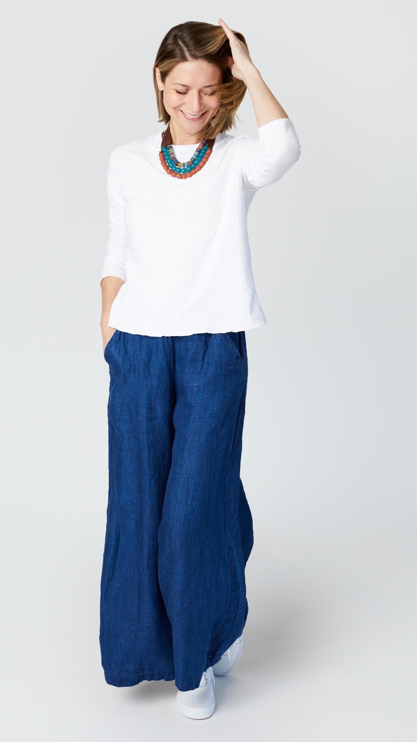 Llea Blue Becca Pant in Linen Twill