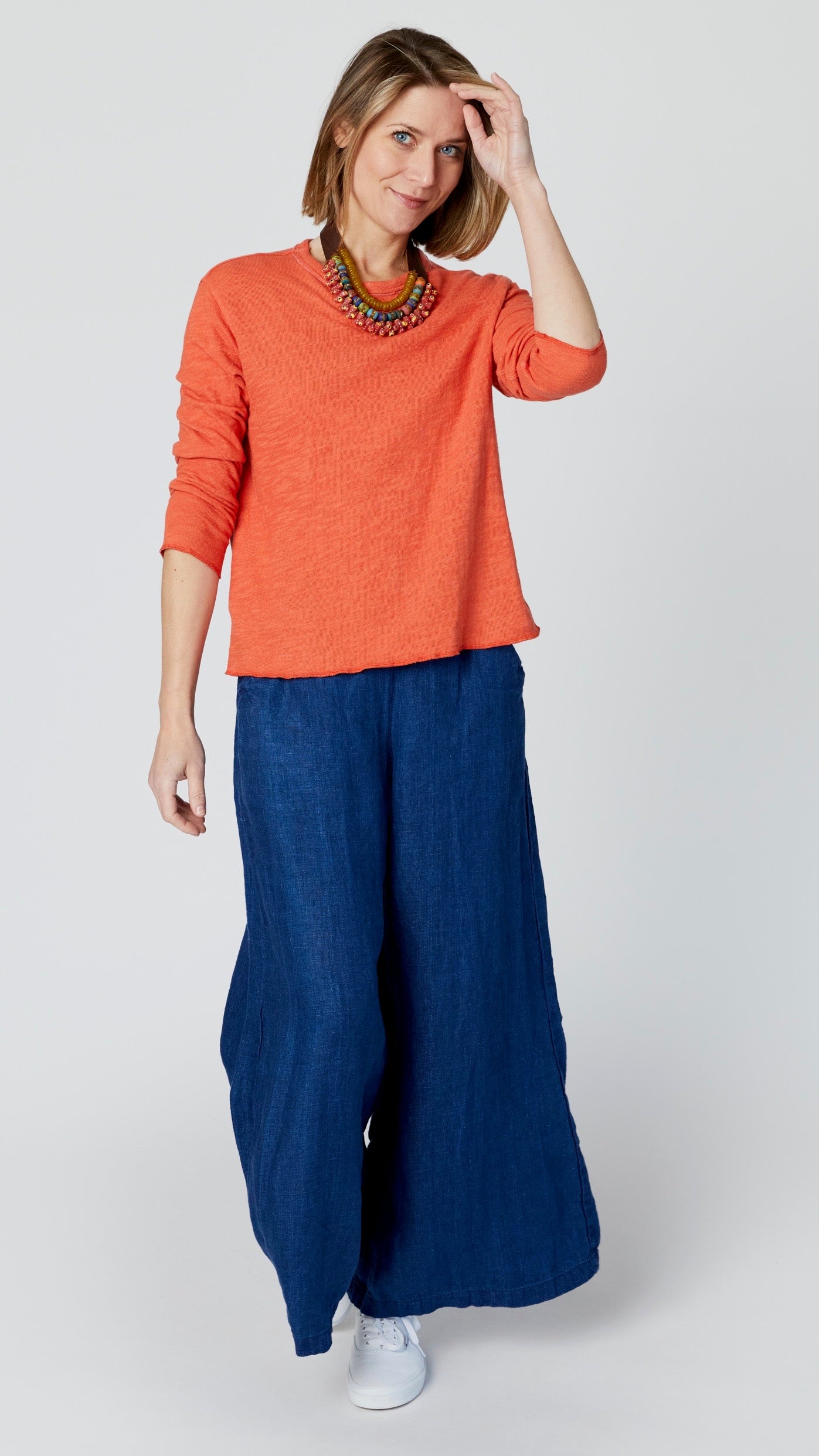 Llea Blue Becca Pant in Linen Twill