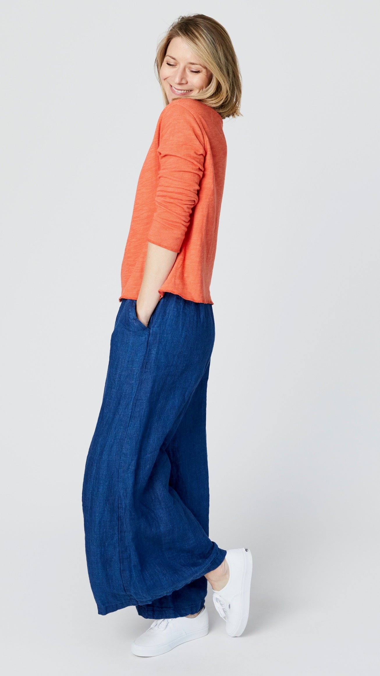 Llea Blue Becca Pant in Linen Twill