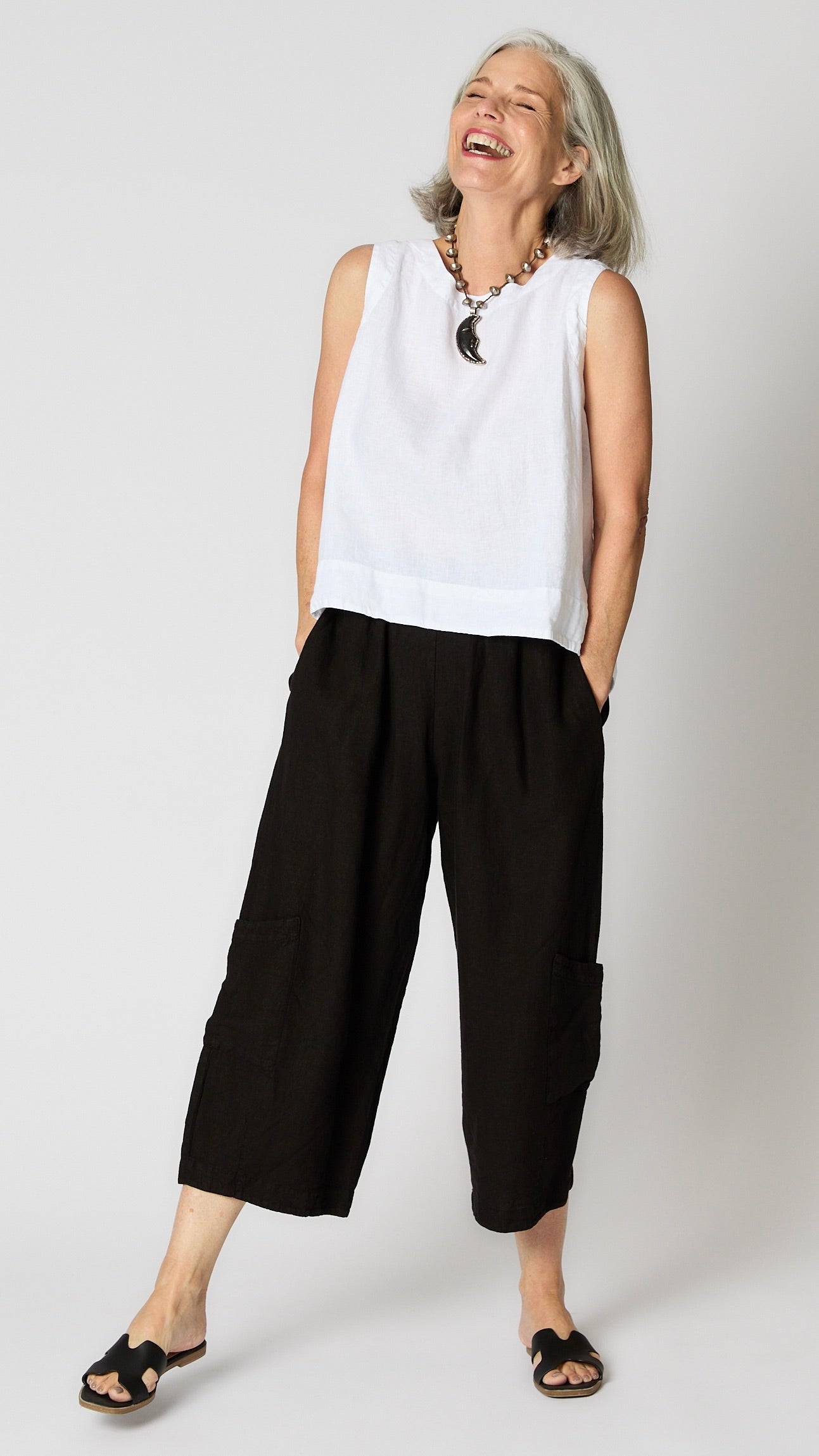 Hanky Linen Hi-Lo Button Back Tank