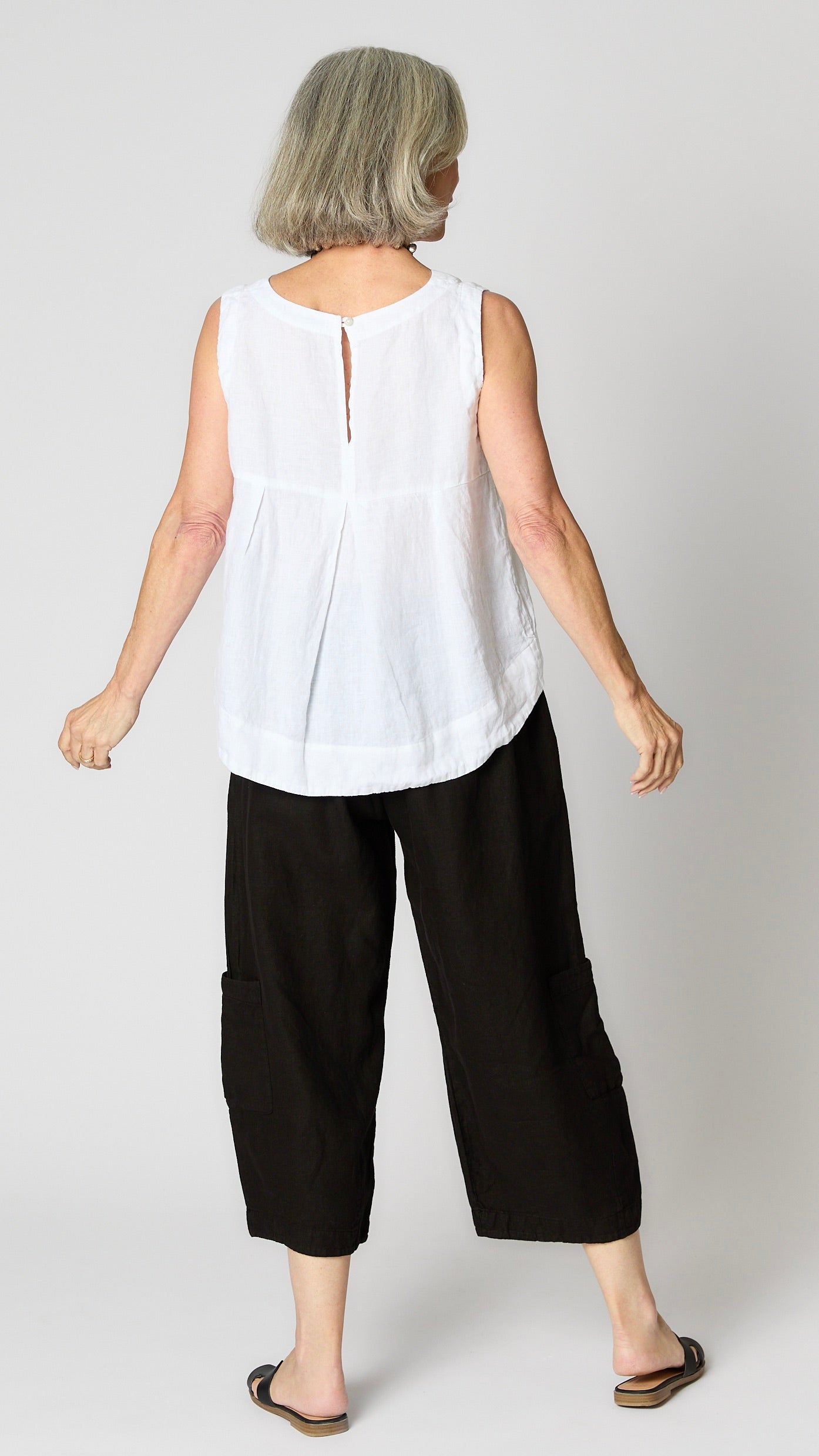Hanky Linen Hi-Lo Button Back Tank