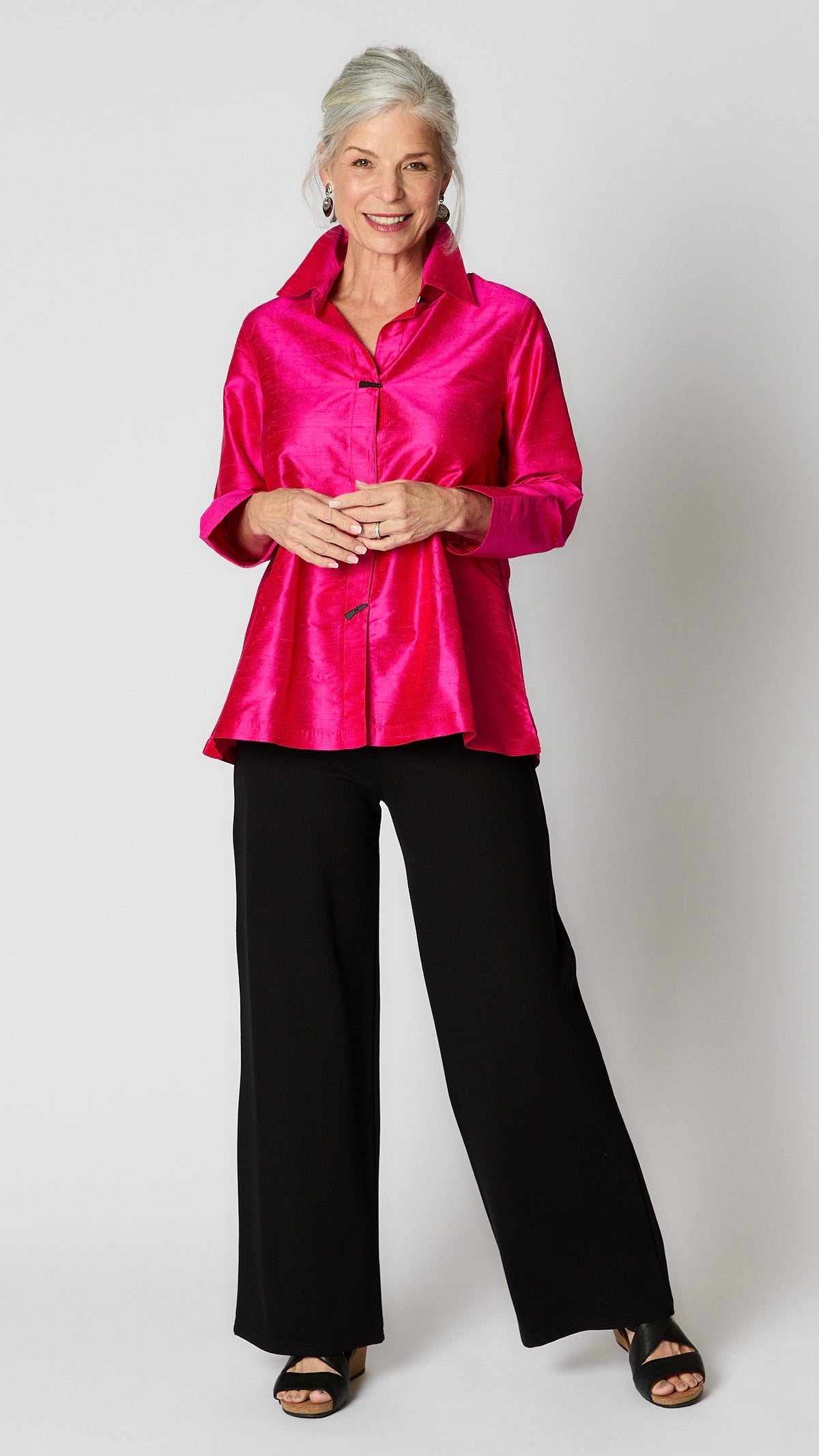A-Line Silk Cocktail Blouse - Fuchsia