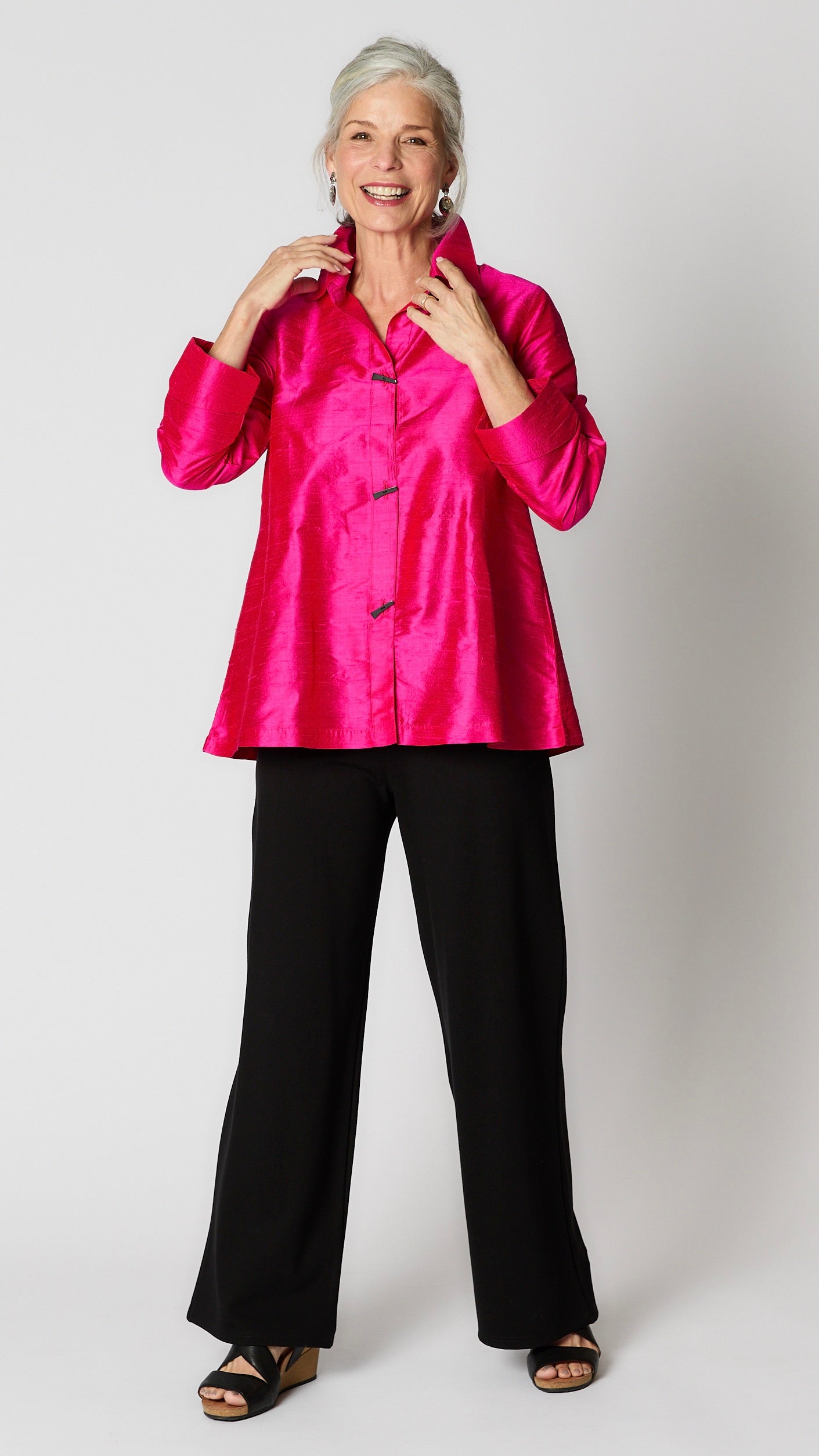A-Line Silk Cocktail Blouse - Fuchsia