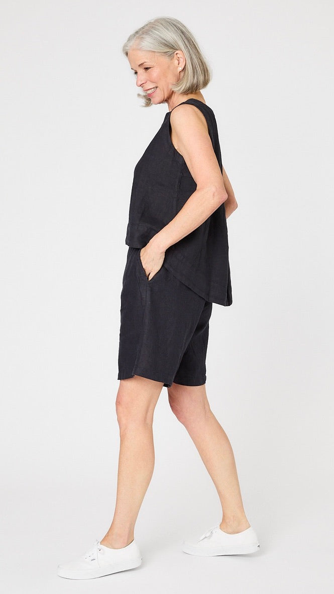 Hanky Linen Hi-Lo Button Back Tank
