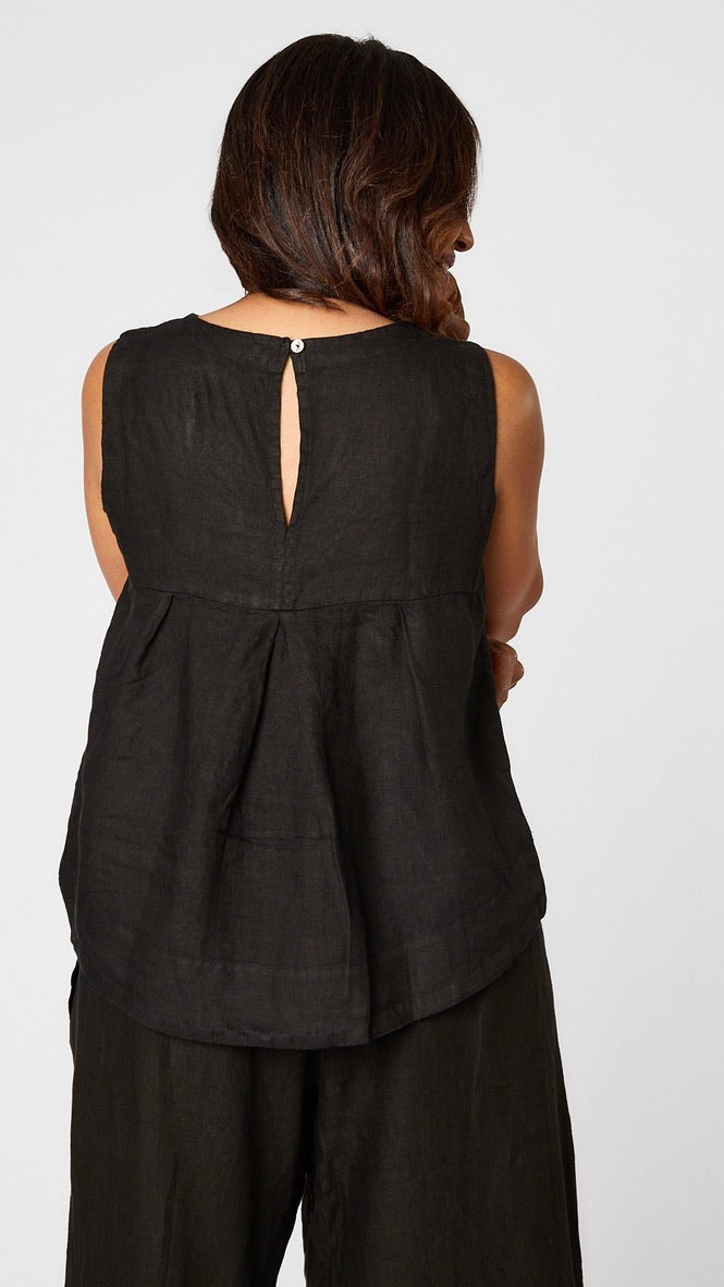 Hanky Linen Hi-Lo Button Back Tank