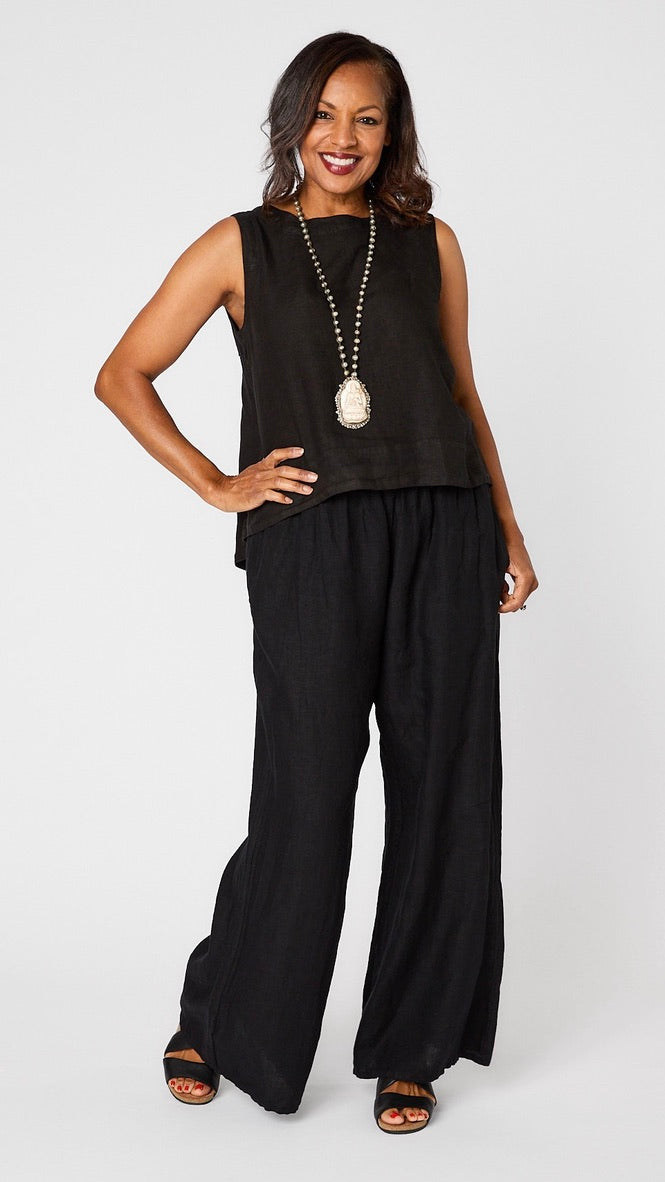 Hanky Linen Hi-Lo Button Back Tank
