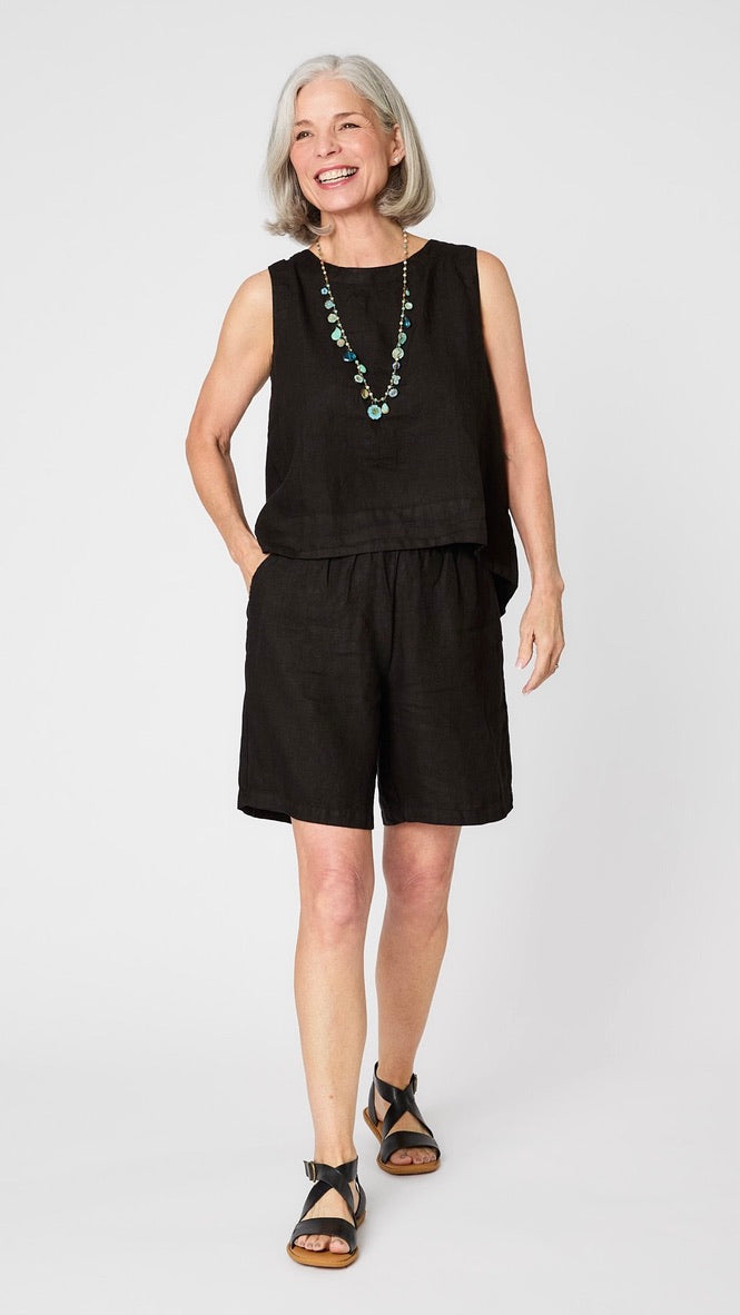 Hanky Linen Hi-Lo Button Back Tank