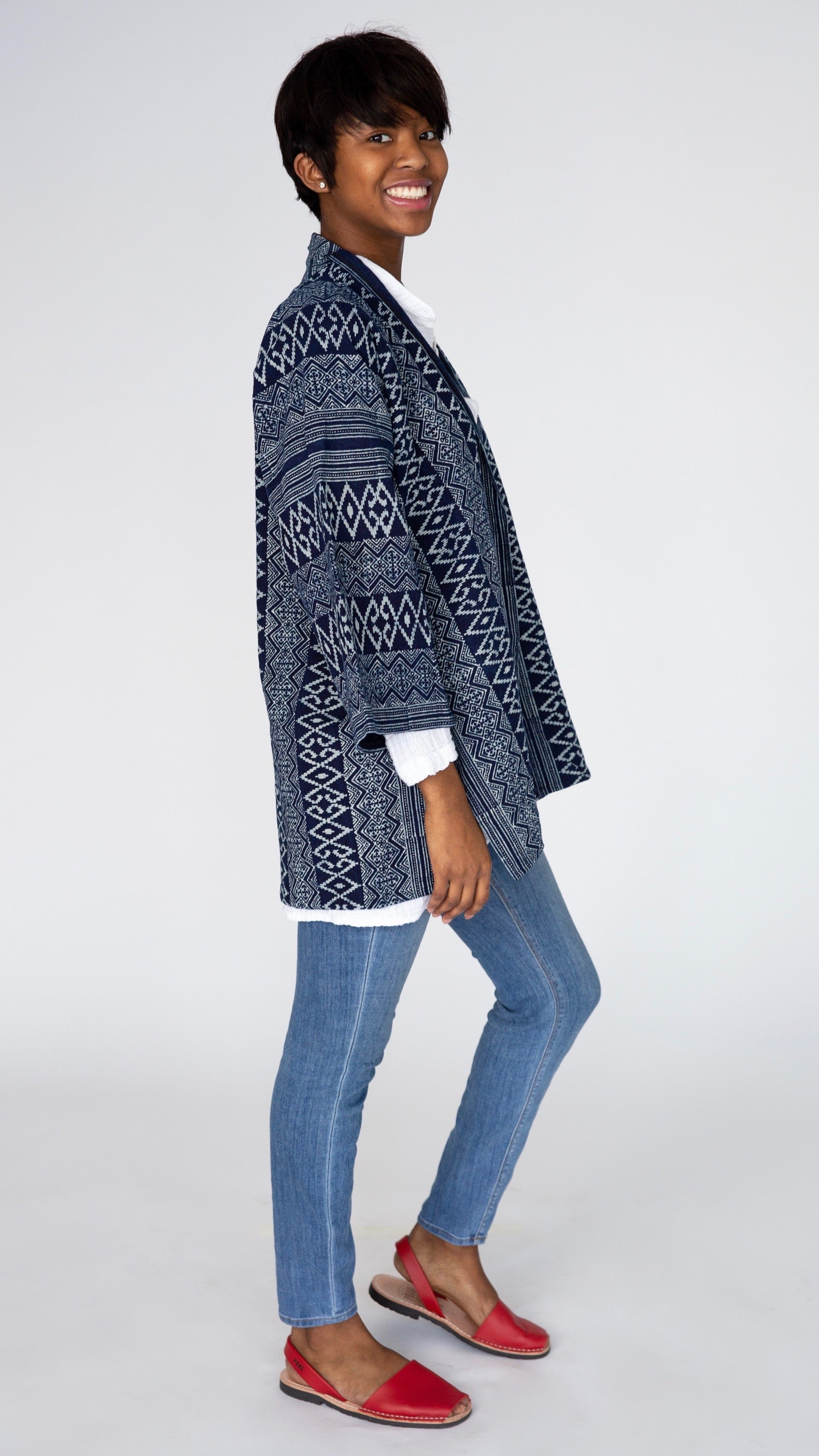 Indigo Cotton Kimono - Hmong Tribal