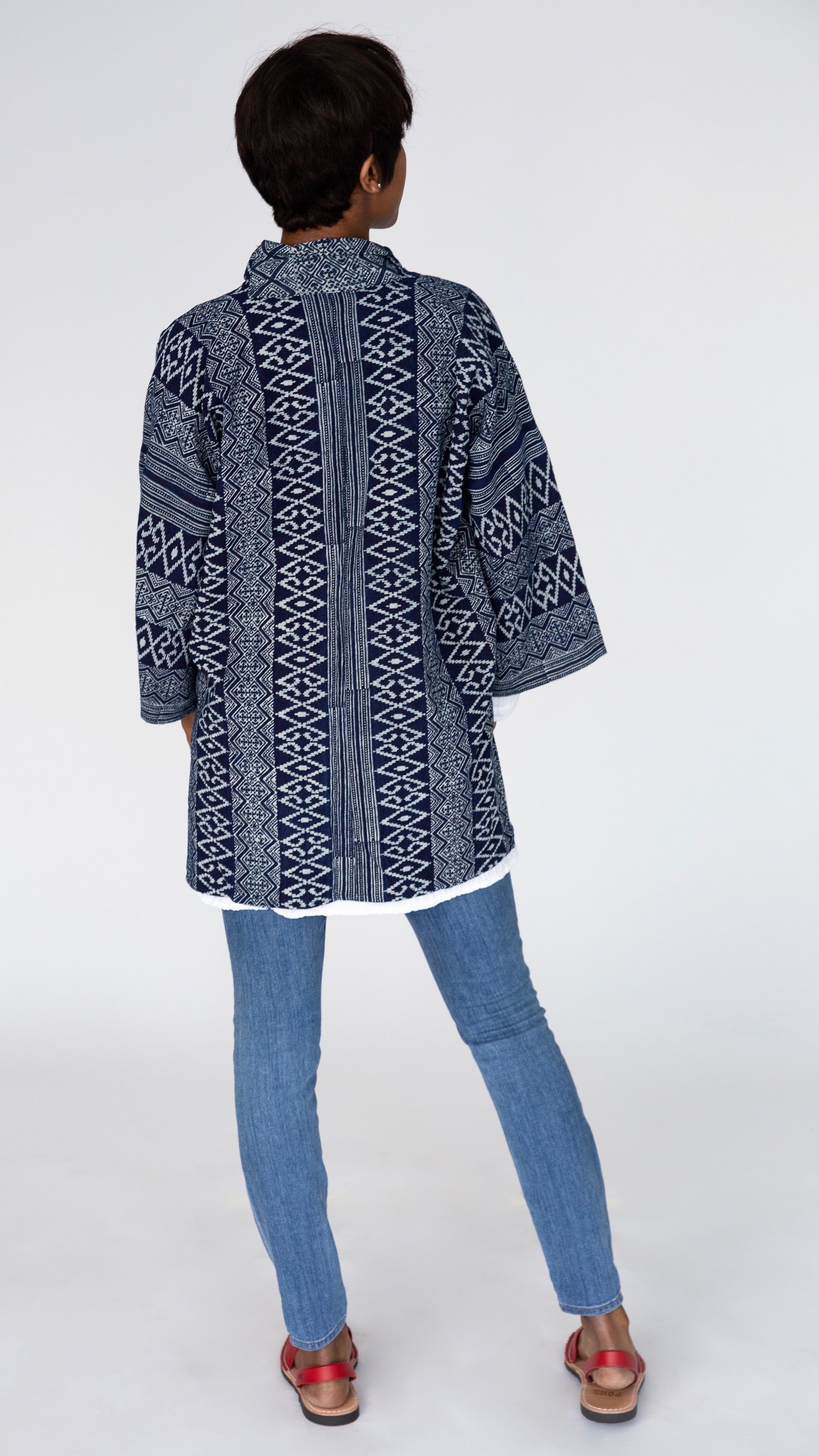Indigo Cotton Kimono - Hmong Tribal