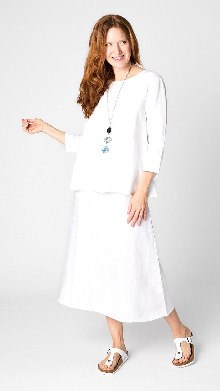 A-Line Linen Skirt - White